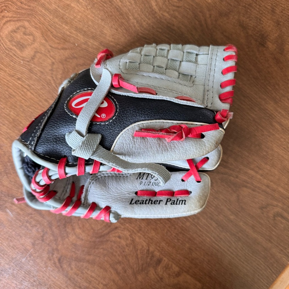 Rawlings Kids Leather Palm Baseball Glove - Black and Red